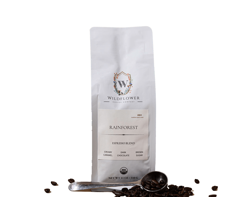 Wildflower Coffee Rainforest organic espresso blend — part of the All Day Duo subscription bundle