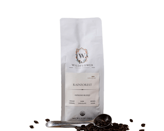 Wildflower Coffee Rainforest organic espresso blend — part of the All Day Duo subscription bundle