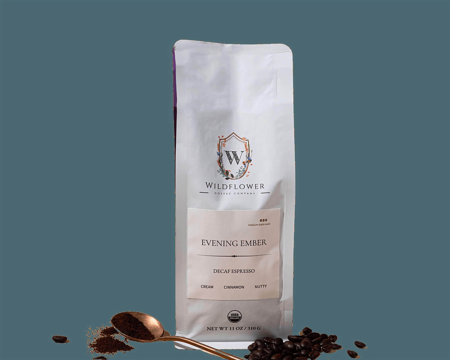 Evening Ember decaf espresso bag - organic specialty roast by Wildflower Coffee Company