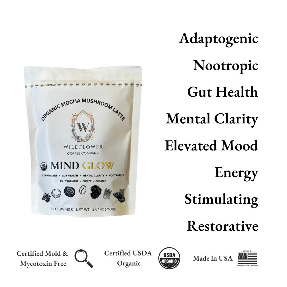 Mind Glow adaptogenic mushroom coffee - 7 mushroom blend with ashwagandha by Wildflower Coffee