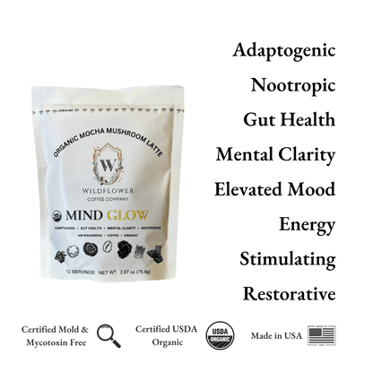 Mind Glow adaptogenic mushroom coffee - 7 mushroom blend with ashwagandha by Wildflower Coffee