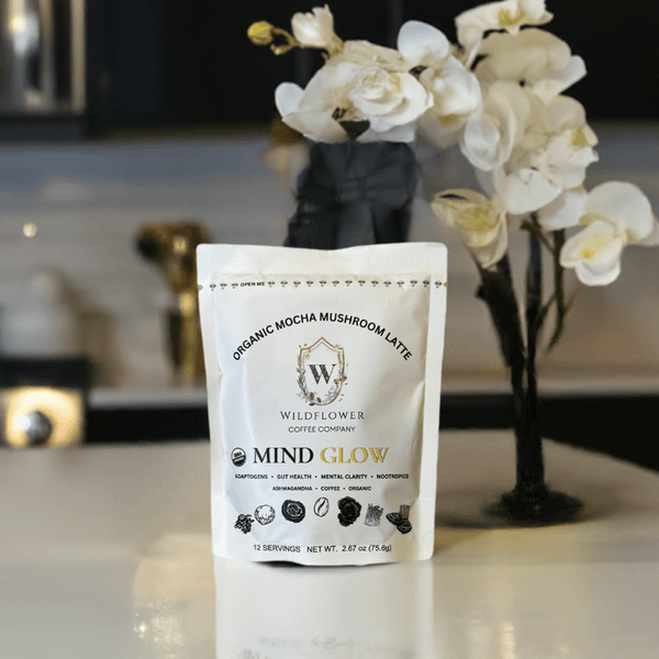 MIND GLOW - Mind Glow mushroom coffee - 3500mg adaptogenic blend with Lion's Mane and Reishi by Wildflower Coffee - lab certified as pure - heavy metal free