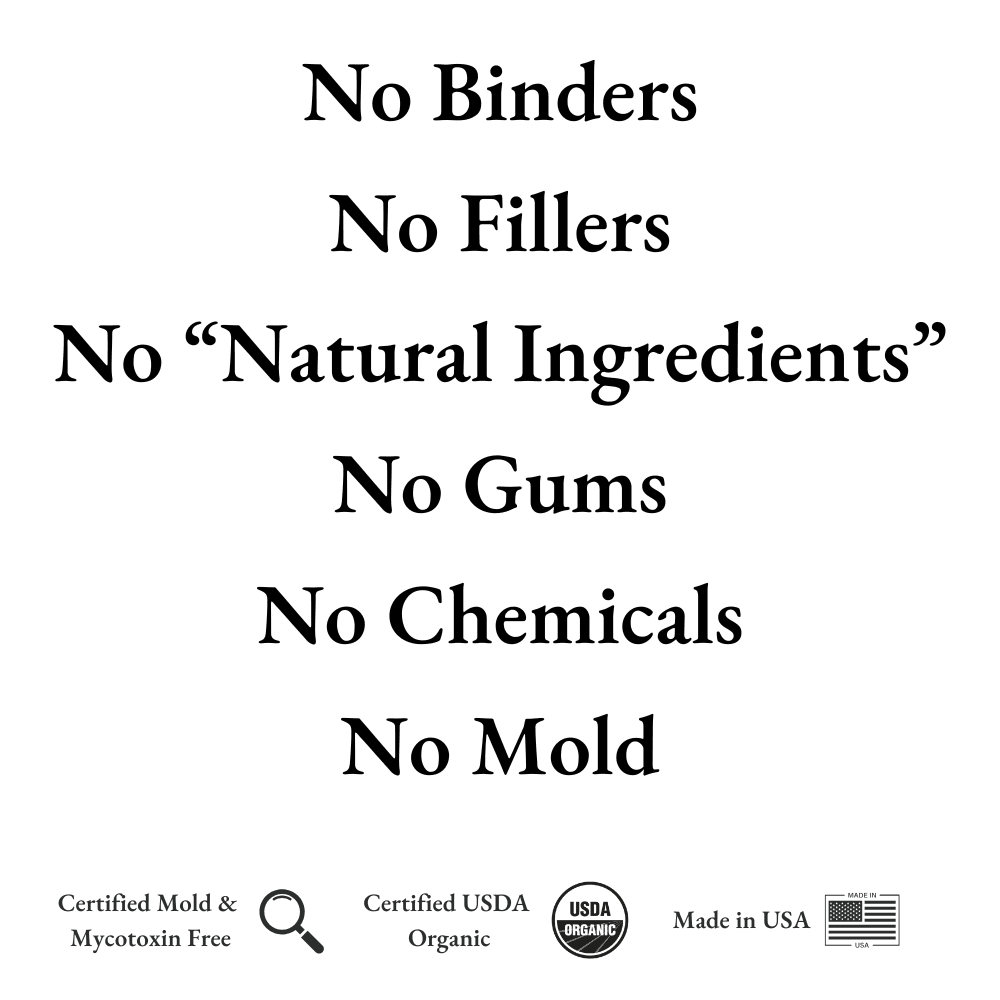 MIND GLOW mushroom coffee - no binders - no fillers - no gums - no mold -no toxins - pure organic coffee by Wildflower Coffee Company